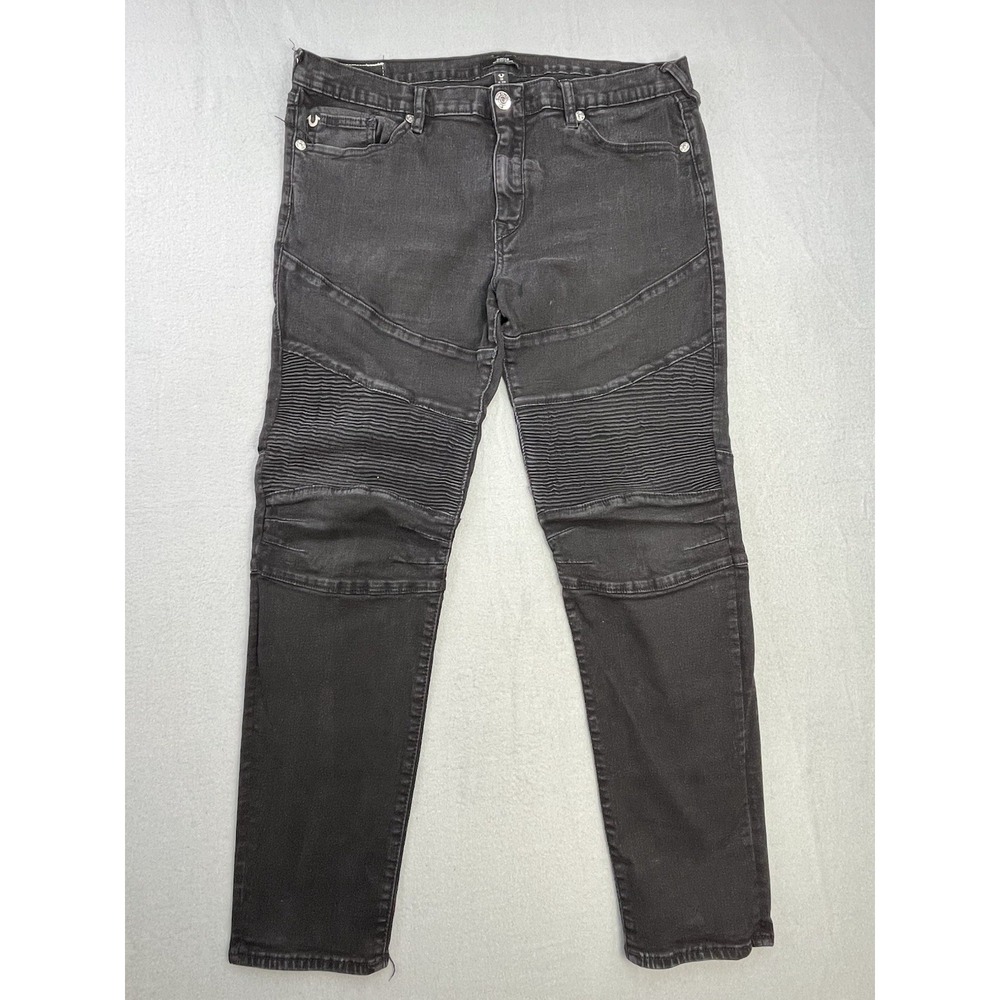 True Religion Jeans Men's 36x31 Rocco Moto Skinny Black Stretch Denim Grunge
